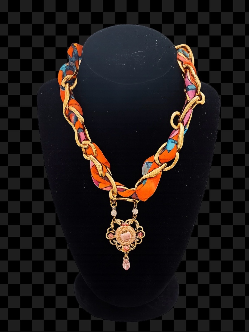 Hand Crafted Orange Multicolor Braided Pendant Necklace